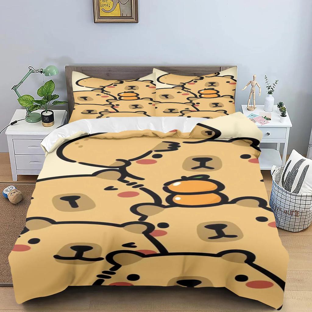 Capybaras Duvet Cover Anime Bedding Pillowcase Printed General Children And Adult Set Queen Size Reactive Printing Quilt