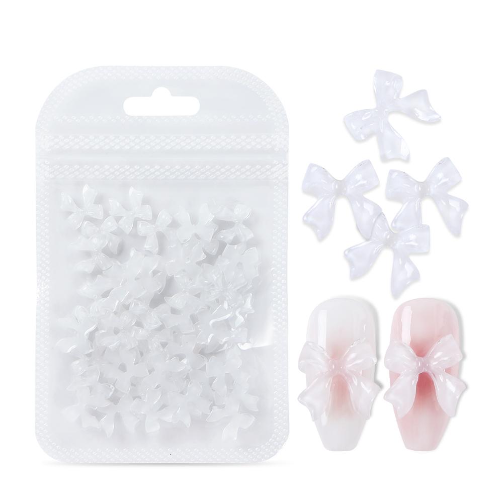 

30 шт., белая конфетная лента, банты, 3D подвески для дизайна ногтей, прозрачные желеобразные стразы, аксессуары для ногтей, детали для украшения маникюра «сделай сам»