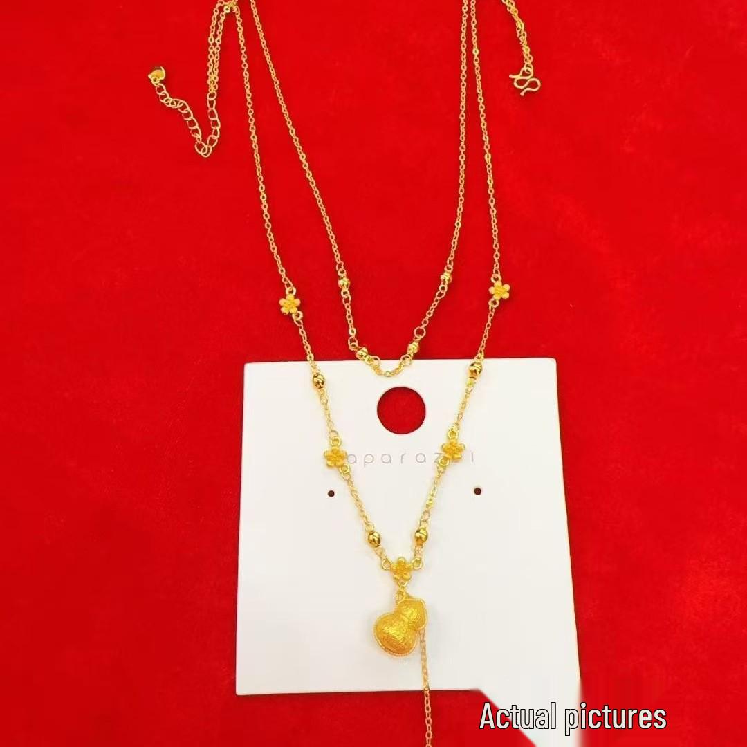 

Retro Filigree Gold-Tone Double-Layer Tassel Necklace for Women Featuring Water Drop and Gourd Design