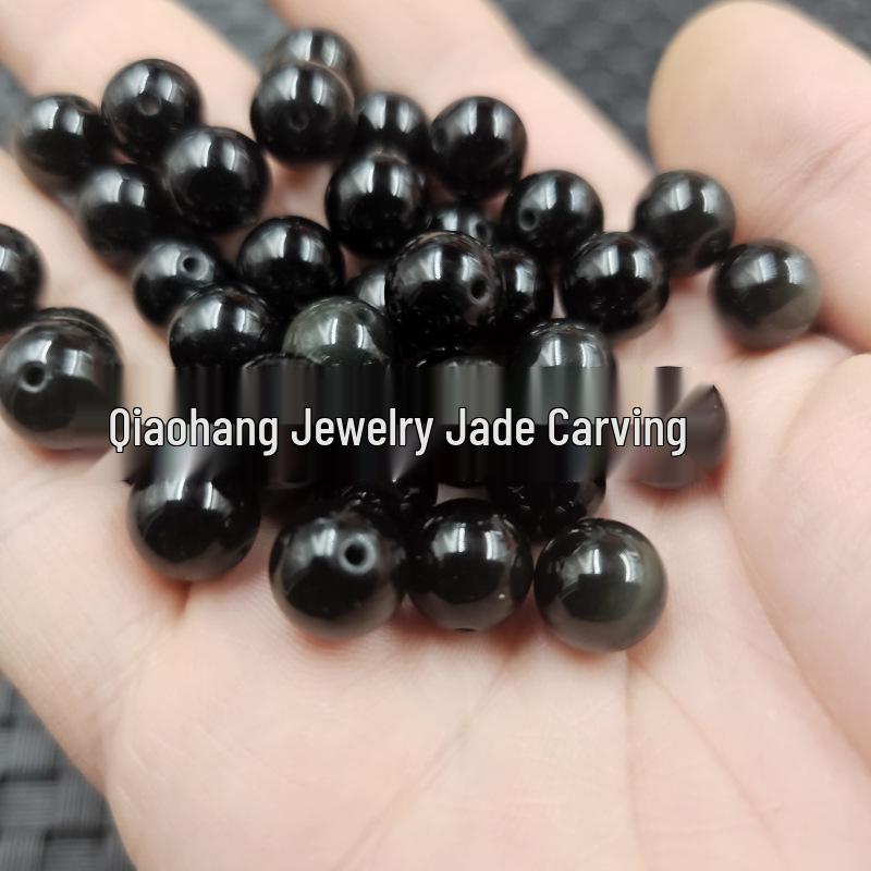 Silver Obsidian Gemstone Round Loose Beads for DIY Jewelry Making - Bracelet & Necklace Accessories