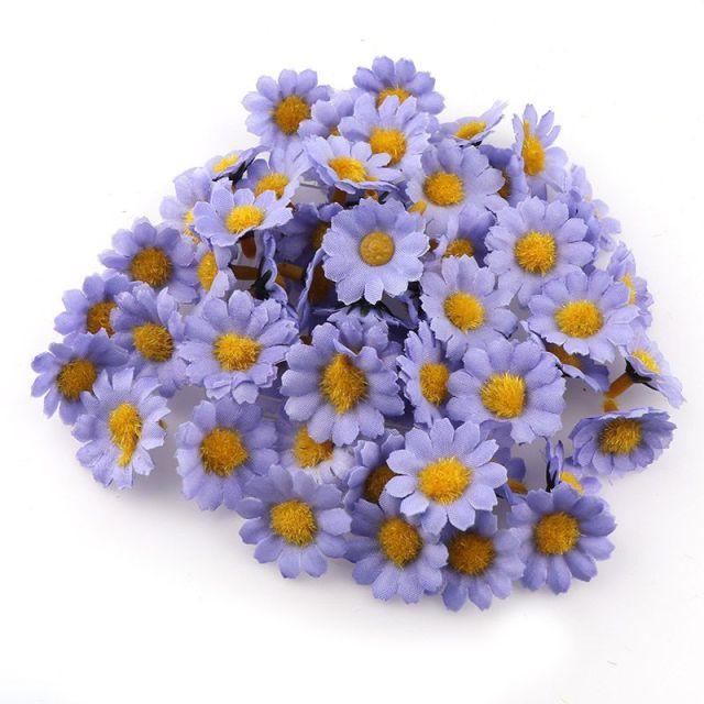 100pcs Mini Dasiy Artificial Flowers Head Wedding Decoration for Home Decor DIY Wreath Gift Box Scrapbooking Craft Fake Flower