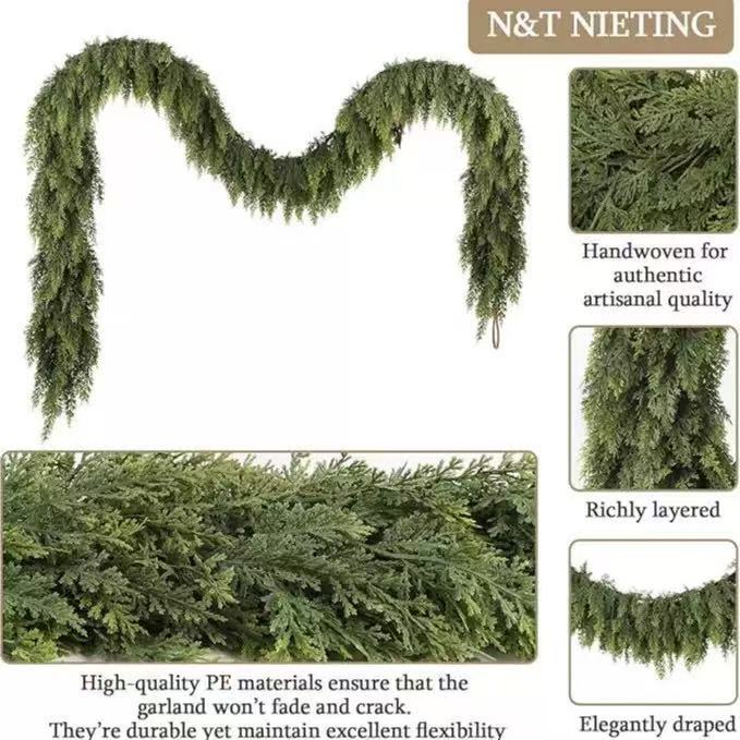 1.5/2.7mArtificial Norfolk Pine Christmas Wreath Green Garland Home Decor Festive Home Accent Room Decor Christmas Decorations