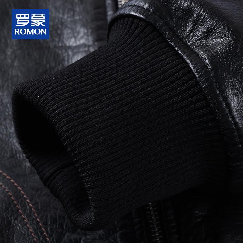 ROMON Men's Genuine Leather Lapel Jacket