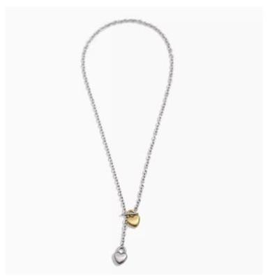 Fashionable Double Heart Pendant Necklace OT Buckle Sweater Chain Adjustable Length Neckchain Accessory for Daily Wear