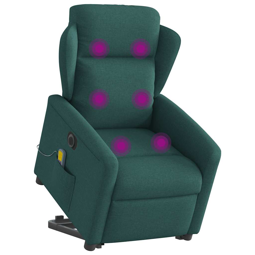Electric Massage Recliner with Rising Assistance Dark Green Fabric