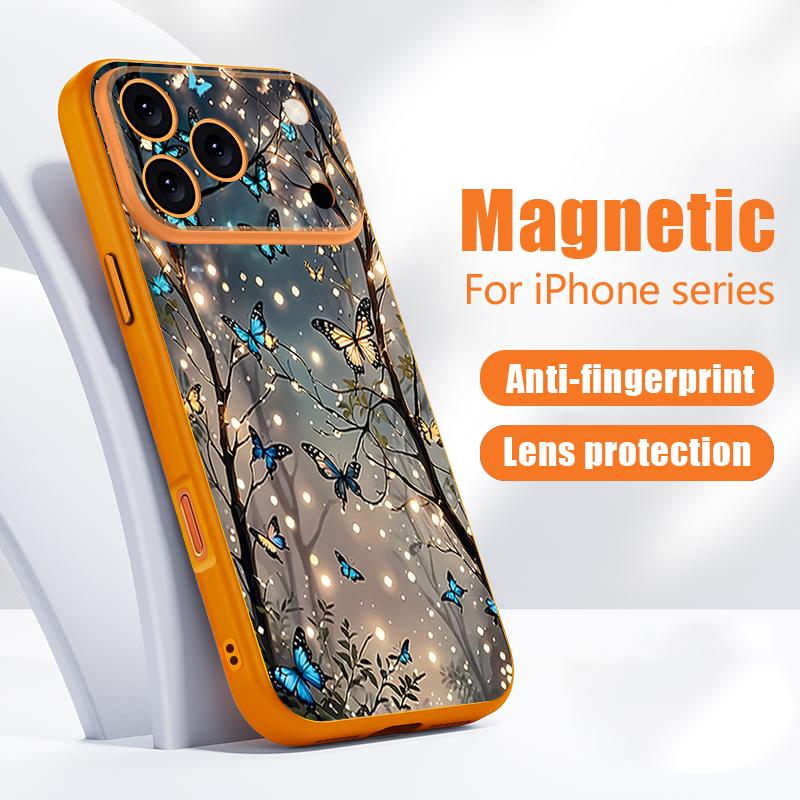 Glowing Fantasy Butterfly Pattern Case For iPhone 17 Pro Max Magnetic For Magsafe Skin Feeling Cover For iPhone 16 15 14 13 Pro Max