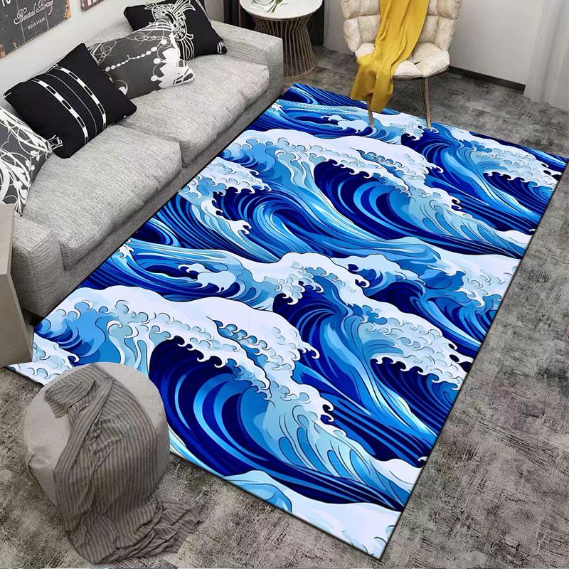 Blue Ocean Wave Print carpet Non-slip rug suitable for living room and bedroom sofas
