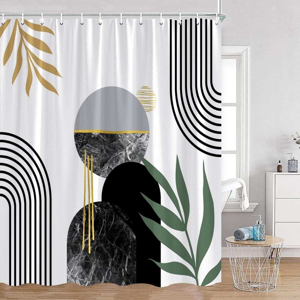 Abstrakta duschdraperier Nordisk mid-century-stil Badrumsdekorationer Modern minimalistisk badkarsgardin Polyester Badrumsdekor