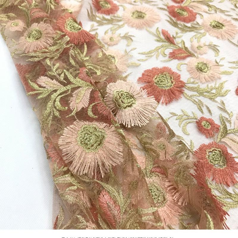 3D Floating Floral Lace Fabric Net Embroidered Fabric Used for DIY Women's Dress Performance Outfit Wedding Dress Suit