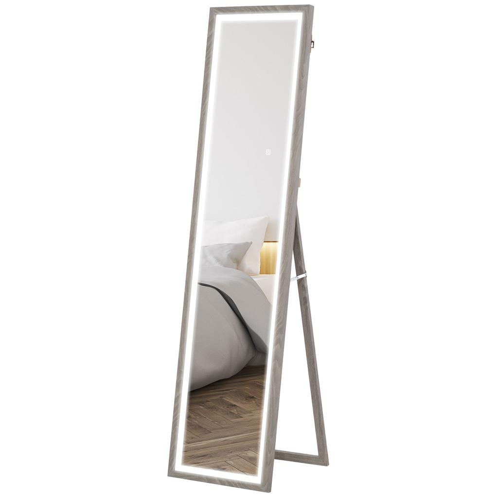 LED Full-Length Mirror, 40 X 160 Cm, Touch Control, Dimmable, 3 Colors, Grey