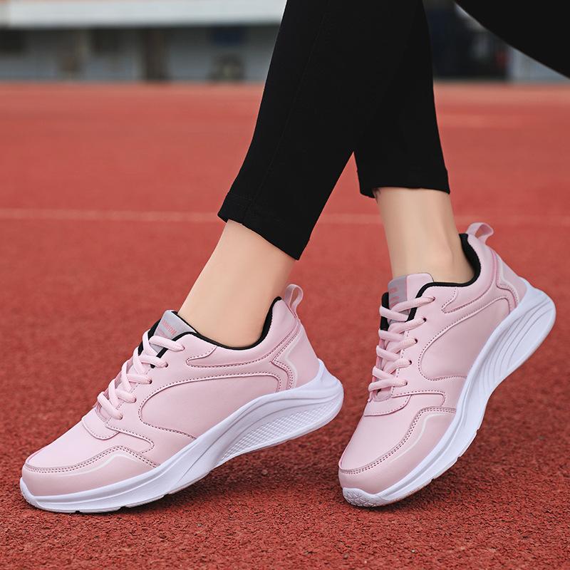 Leather surface outdoor running women's shoes flat-bottomed sports and leisure shoes women's little white shoes large size travel driving shoes