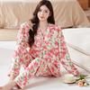 Elegant romantic floral pajamas women's spring and autumn imitation cotton long-sleeved thin high-end large-size loungewear