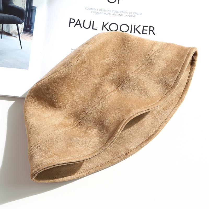 Autumn and Winter Versatile Deerskin Velvet Solid Color Bucket Hat Damp Warm Windproof Face Small Bucket Basin Hat