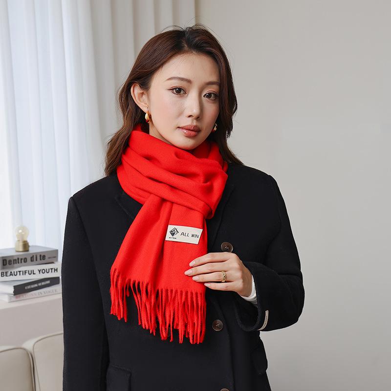 Wool Scarf for Women in Winter New Style Cashmere Scarf Versatile  Thickened  Warm and Solid Color Scarf