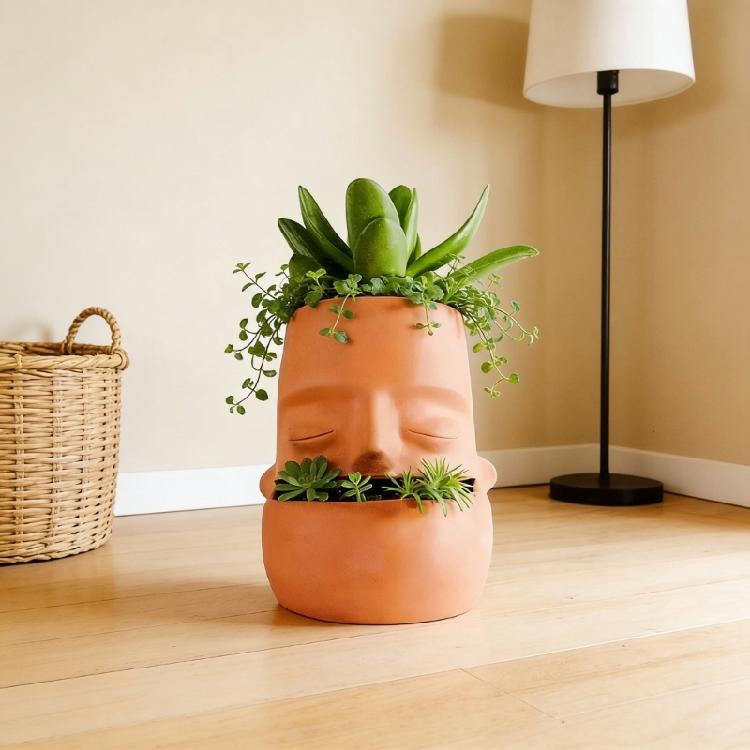 Striking Red Clay Face Formed Flower Holder Designed For Superior Root Ventilation