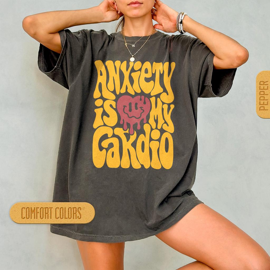 Damen Übergröße Angst ist mein Cardio Lustiges T-Shirt Baumwolle Atmungsaktiv Modisch und Vielseitig Unisex Streetwear Oversized