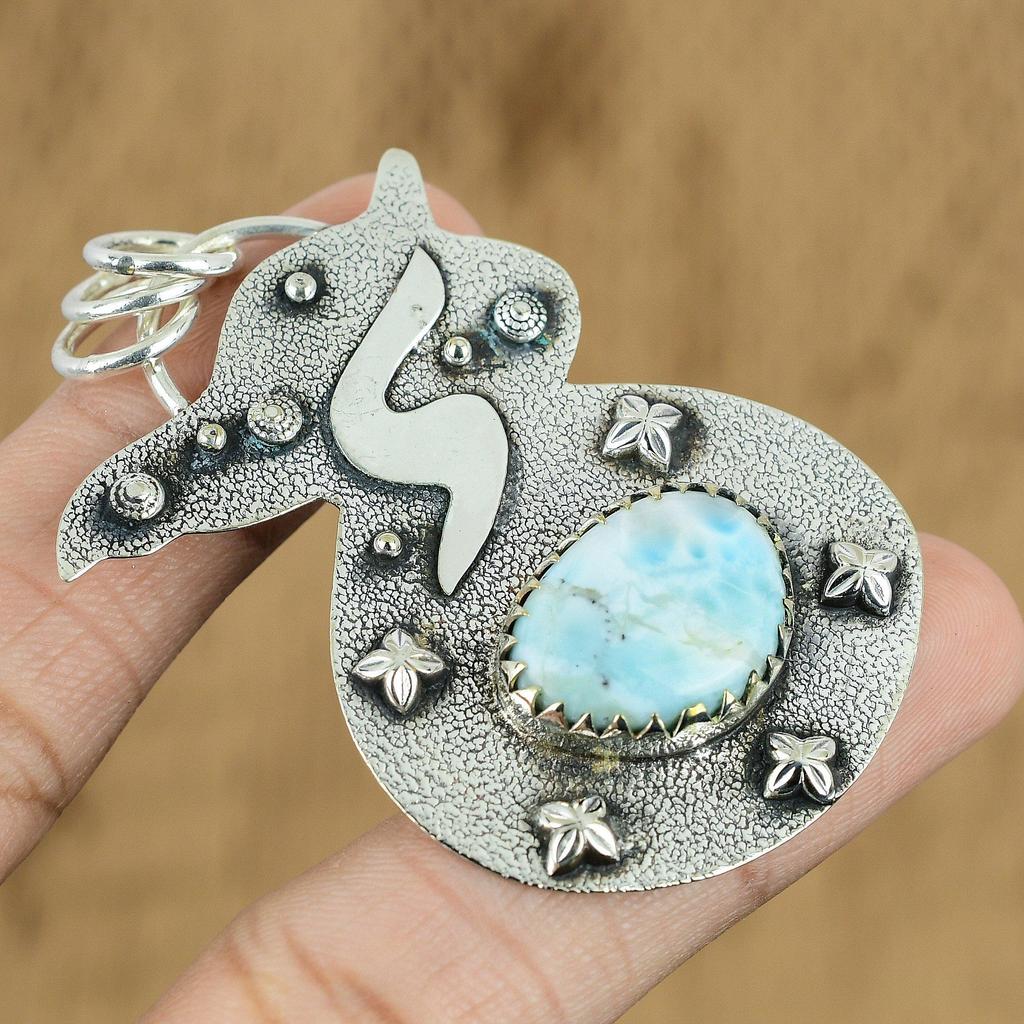 Gift For Women Jewelry Pendant 925 Sterling Silver Natural Larimar Gemstone