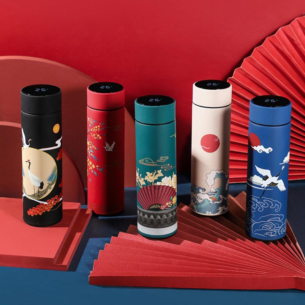 16Oz InsulatedCoffee Tea Travel Thermos Flask Leakproof BPA1 Free with Removable Filter and Thermometer Elegant Asian Art Design