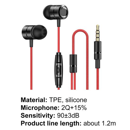 Earphones Skin-friendly Noise Reduction Metal Body In-ear Wired Nylon Braided Earbuds for Sports