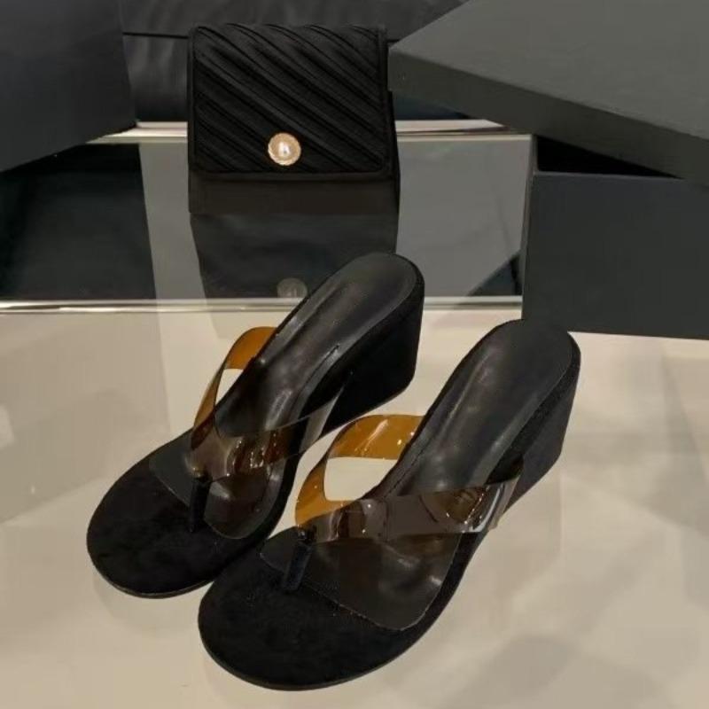 Summer Women Flip Flop Fashion PVC Transparent Women Slippers Designer Clip Toe Wedge Heel Slippers Casual Beach Slippers Slides