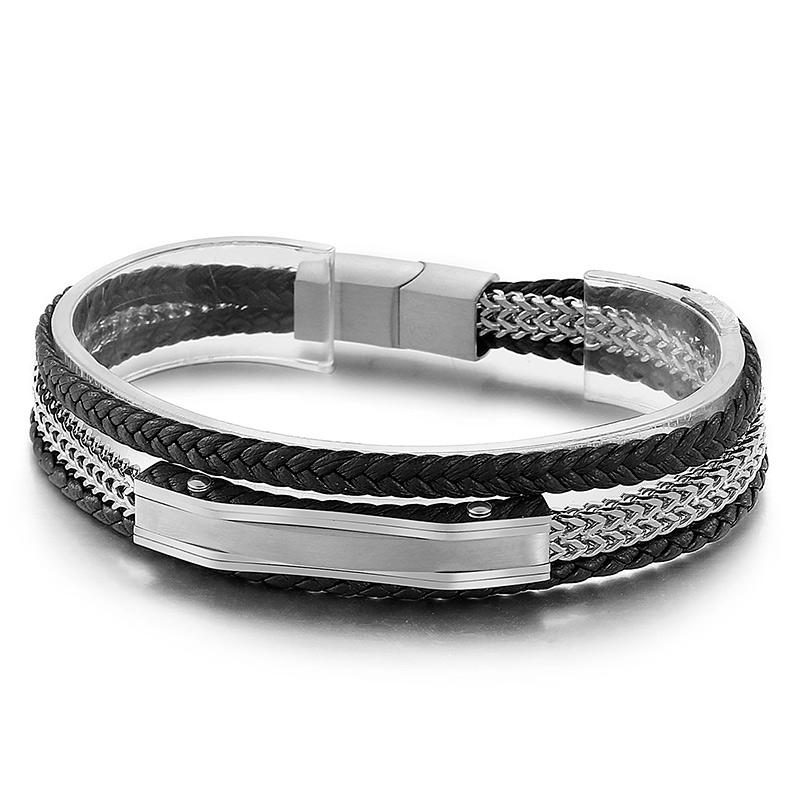 Kalen Gold/Silver Color Cowhide Braided Chain Bracelet for Men Stainless Steel Leather Charm Bangle Trendy Jewelry Gift 21cm