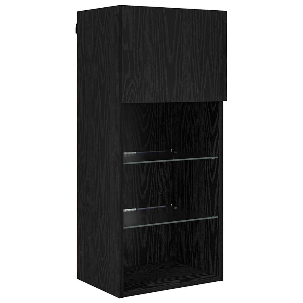 Wall Mounted TV Unit with LED Lighting 5 Pcs Black Oak Effect