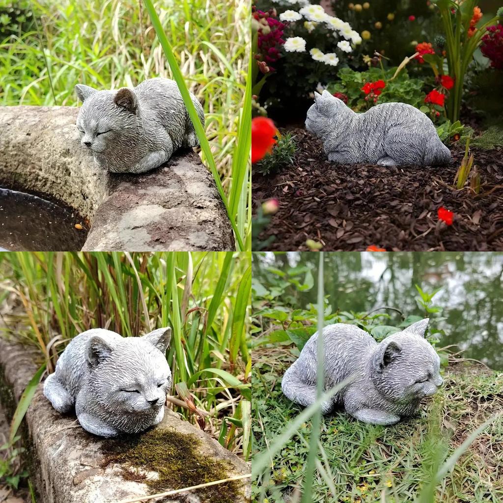 Figurina di Gatto in Resina Gatto Carino Addormentato Decorazione da Giardino Regalo per Amanti degli Animali