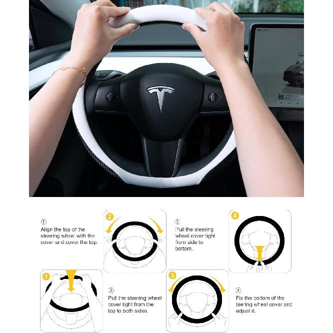 EVMODS for Tesla Steering Wheel Cover,Upgraded Leather Steering Wheel Protector fit Tesla Model Y/3 2026-2016 Juniper/Highland,Non-Slip,Breathable