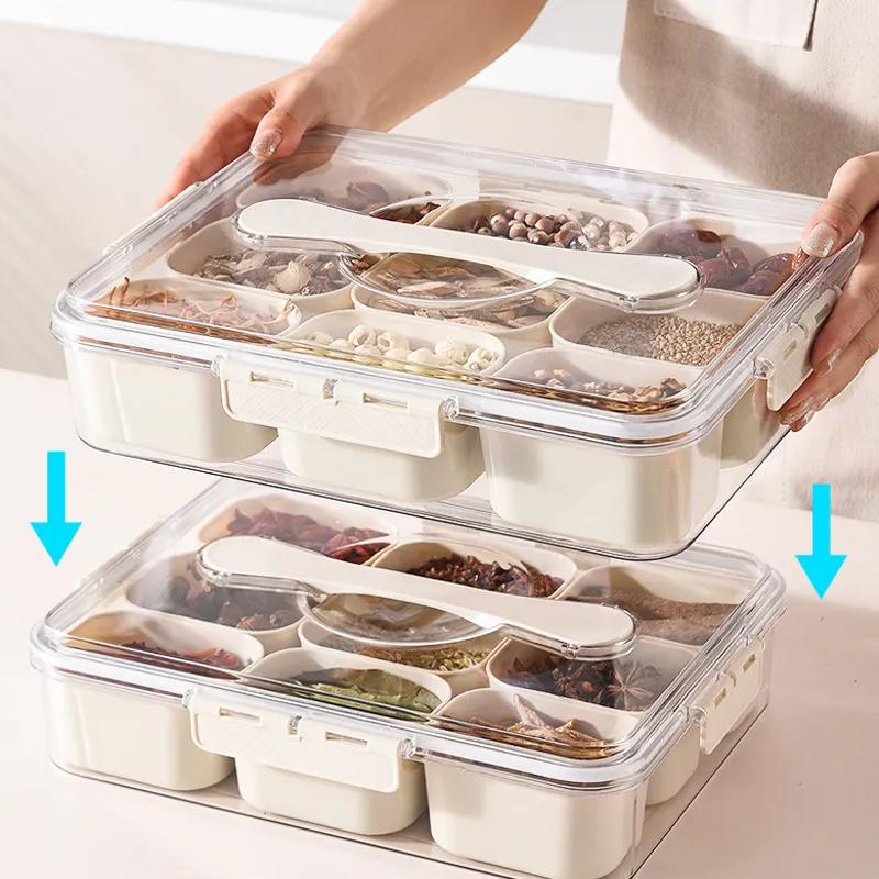 Seasoning Box Kitchen Sealed Spice Storage Box Food Grade Transparent Seasoning Box Refrigerator Fresh-Keeping Box With Handle YLE590