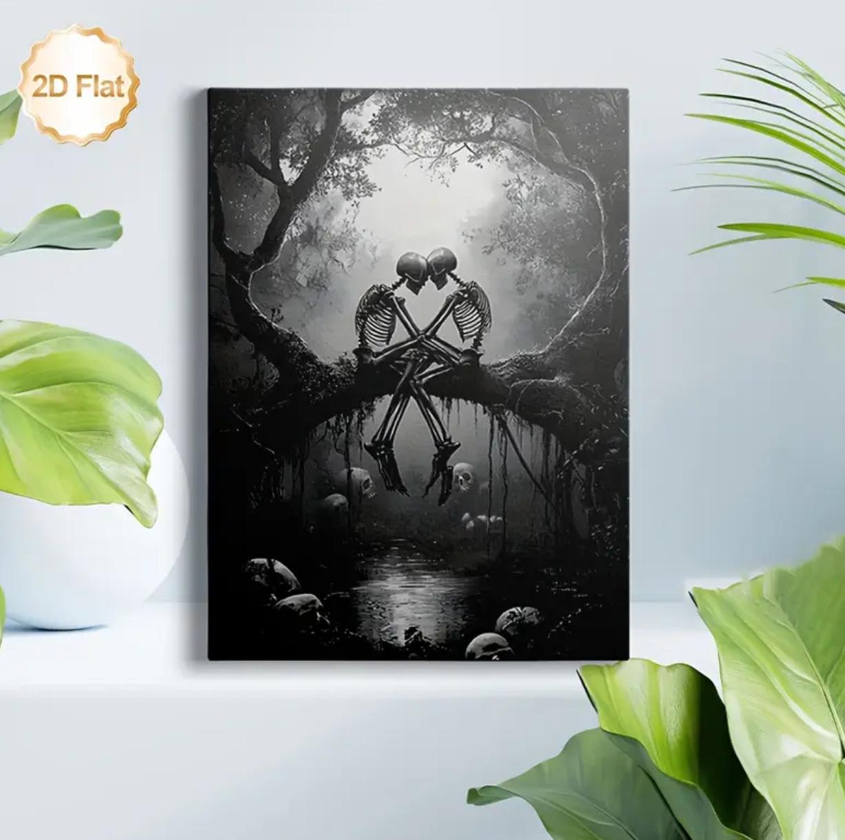 Creative Halloween Couple Canvas Oil Painting with Pine Wood Frame 15x20