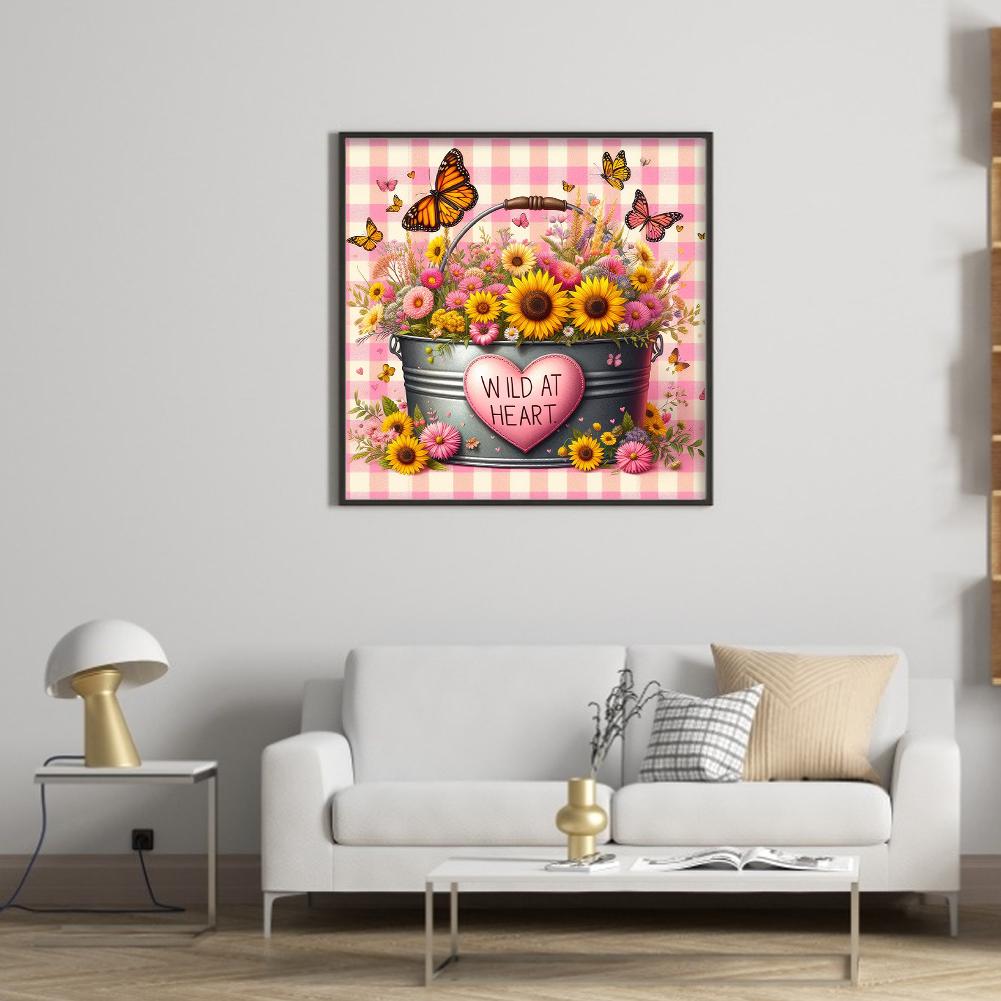 Flower in Bucket Printed Cross Stitch Kit DIY 11CT Thread Art Needlework Decor