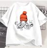 Octopus Orange Beanie Cotton TShirt Japanese Style Graphic Tees Casual Cotton Short Sleeve Round Neck Tshirts Unisex Clothe