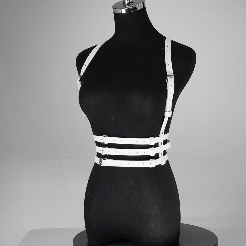Women'S Wide-Body White Waist Belt Adjustable Pu Leather Buckle Three-Layer Belt Design Punk Goth Style Festive Parties & Casual