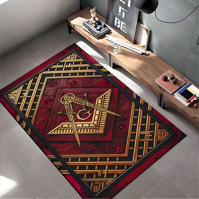 Tapis Design Maçonnique Doré adapté comme tapis antidérapant pour le salon ou le canapé de la chambre