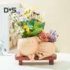 Smile Face Planter Resin Reading Lady Head Girl Face Flower Pot Double Head Succulent Planter with Drainage Hole for Home Office Balcony