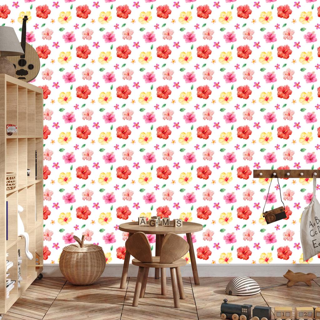 Wallpaper Flowers White and Coral for Living Room and Bedroom 50x1000