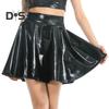 Women Skater Skirt High-Waisted Shiny Metallic Patent Faux Leather Texture Party Skirt Slimming Versatile Mini Skirt