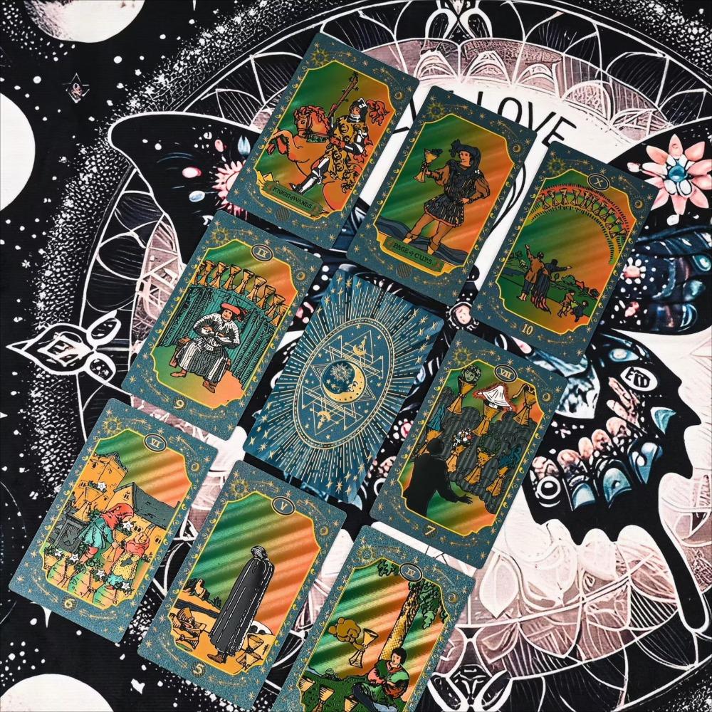 Blue Moon Smith Waterproof Gold-Foil Tarot Cards 12*7cm - Divination Deck with Metallic Finish, Mystic Design 78 Pcs Cards