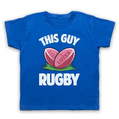 This Guy Loves Rugby Slogan Sports Lover Cool Retro Kids Childs T-Shirt
