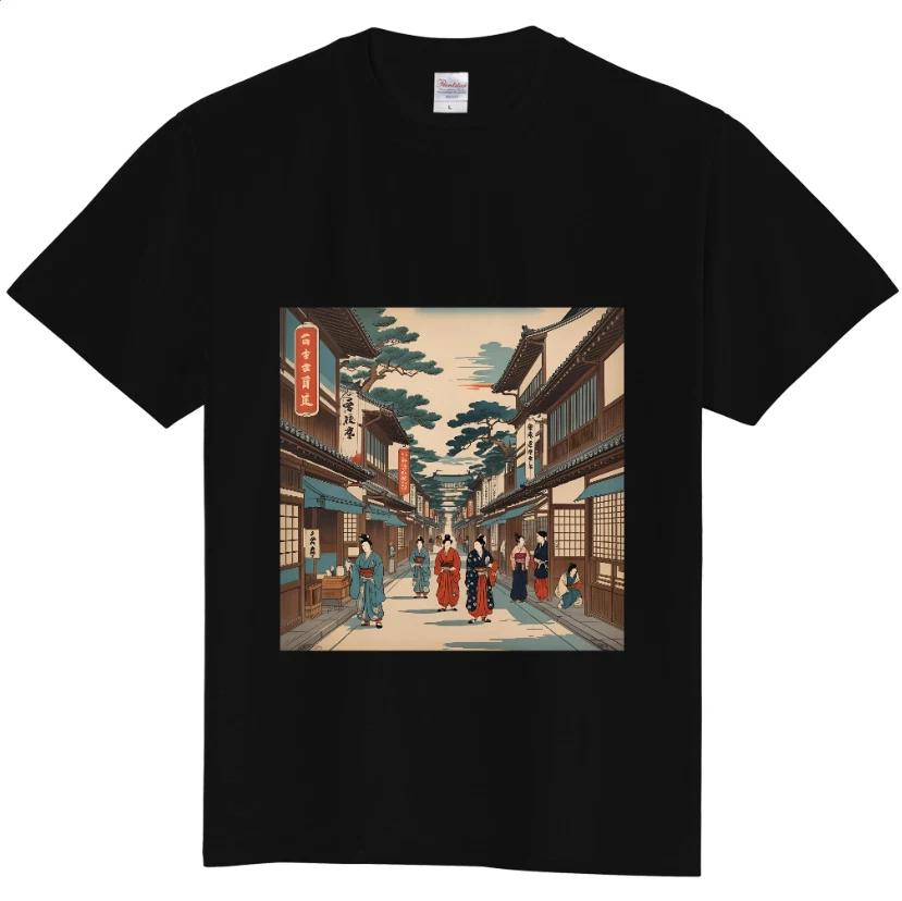 

Ukiyo-e Style Japanese Edo Street View Kimono Art Graphic T-Shirt Vintage Look S