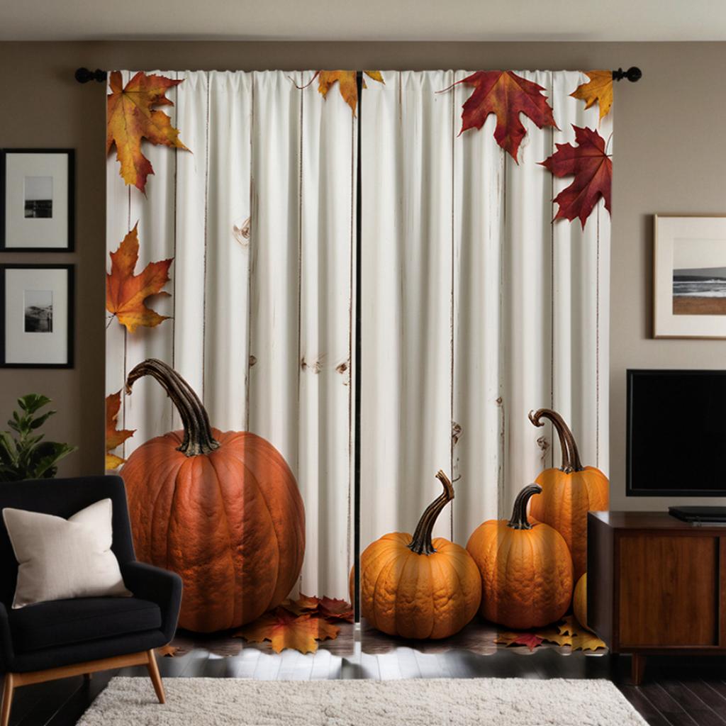 2 stuks HD Thanksgiving pompoen Esdoornblad Tuindecoratie gordijn Geel lint digitaal bedrukt gordijn Huisdecoratie stijl De