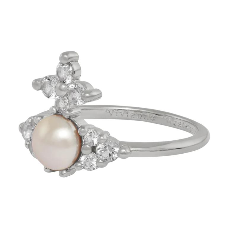 VIVIENNE WESTWOOD Feodora 925 Silver Platinum Plated Glass Pearl Saturn Pearl Decorated Baroque Ring Unisex Rings 6404017T-01P373