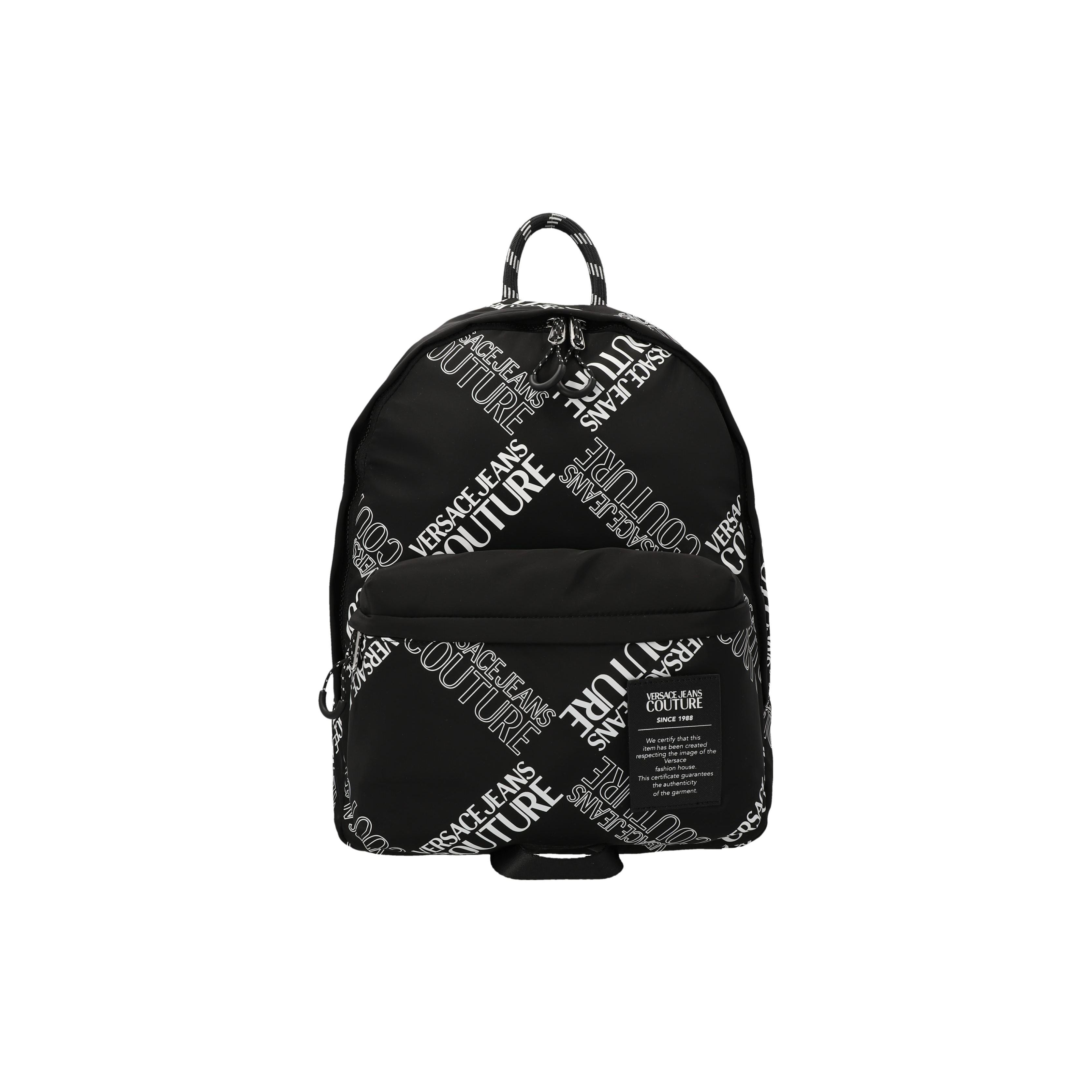 Versace Jeans Couture Logo Print Zipper Closure Nylon Backpack Men backpack White Black 73YA4B10ZS399L01 Basic Set (Bag+Tag)