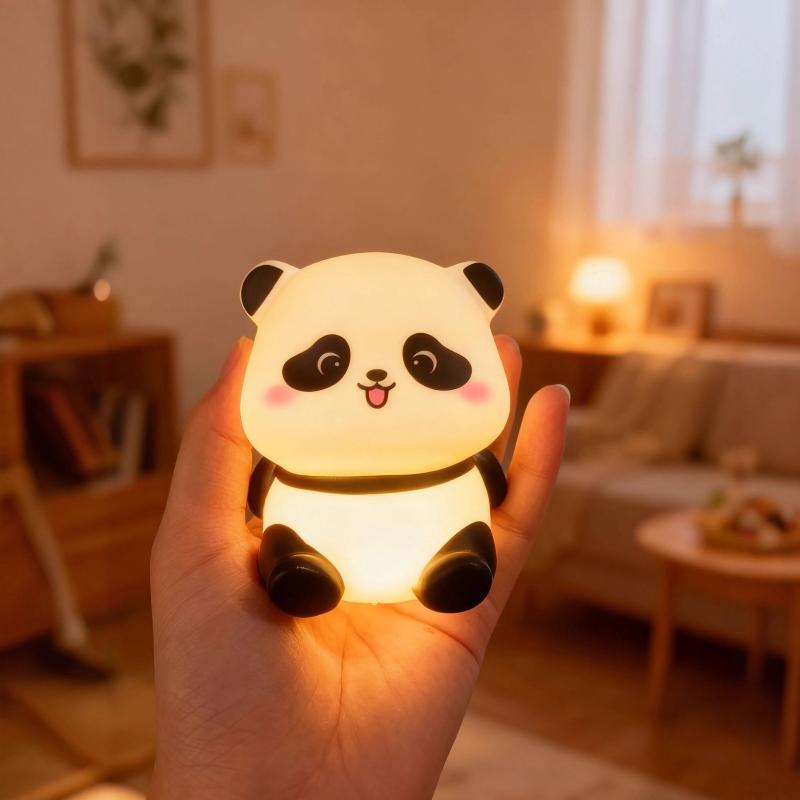 Led Cute Panda Lamp Bedside Decor Night Light Living Room Cute Panda Pvc Creative Kids Night Light Birthday Gift Decoration