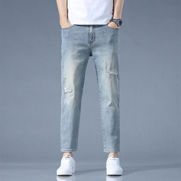 

Новые мужские брюки на весну и лето, облегающие, рваные, тонкие брюки с зауженными штанинами, брюки в корейском стиле 36