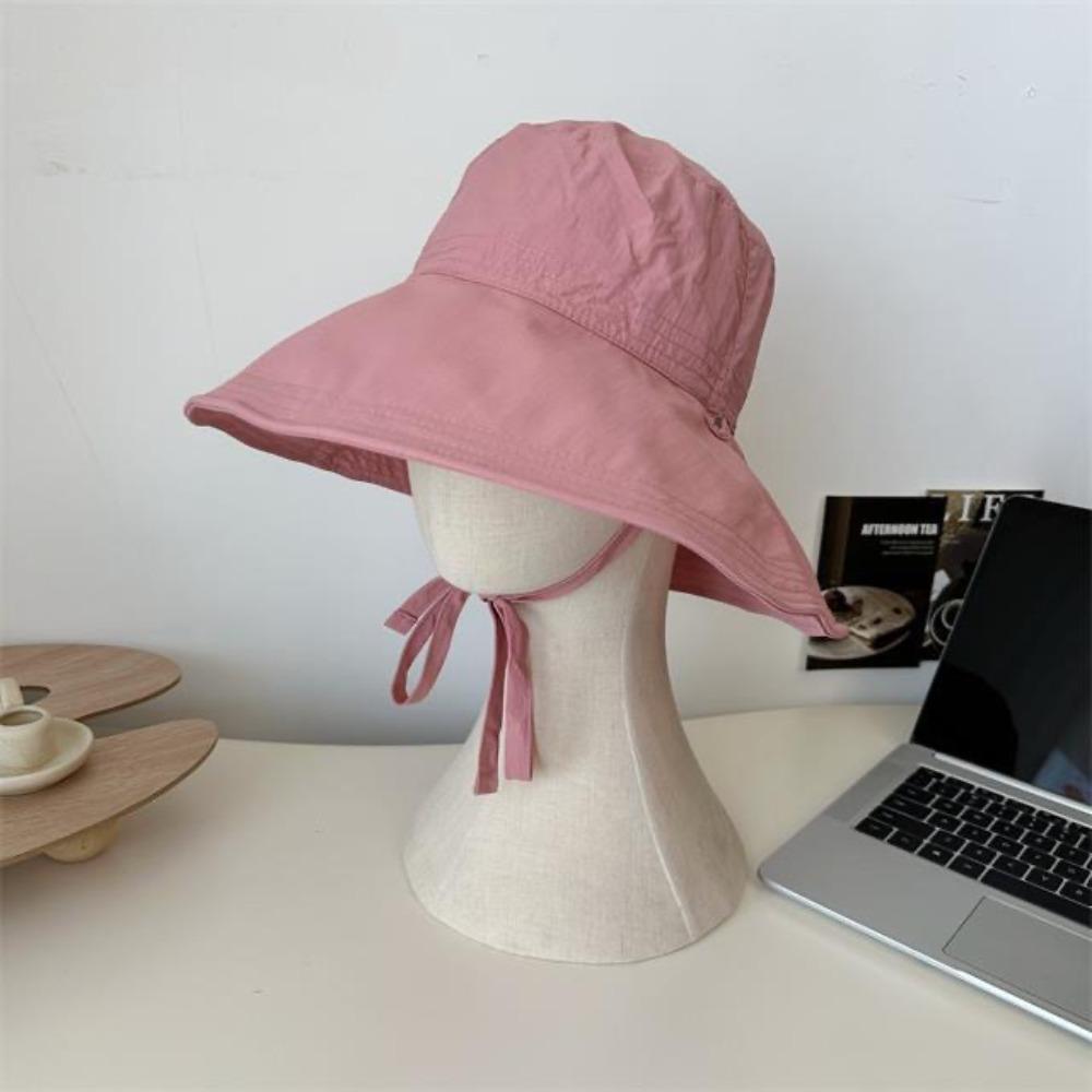 Wide Brim Cover Sunshade Basin Hat Sunshade Outdoor Fishing Cap Lace-up Fisherman Hat Summer
