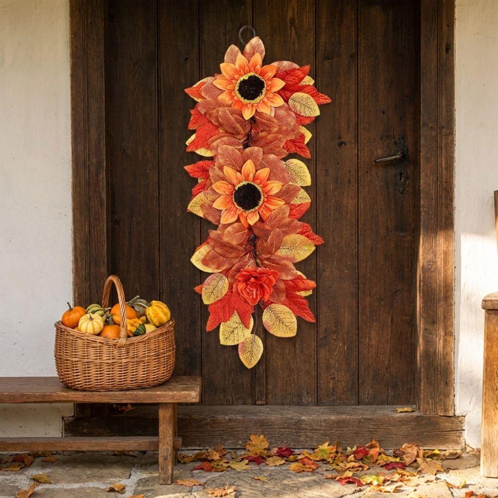 UV Resistant Autumn Sunflower Wall Hanging Front Door Artificial Floral  Home Indoor Decor