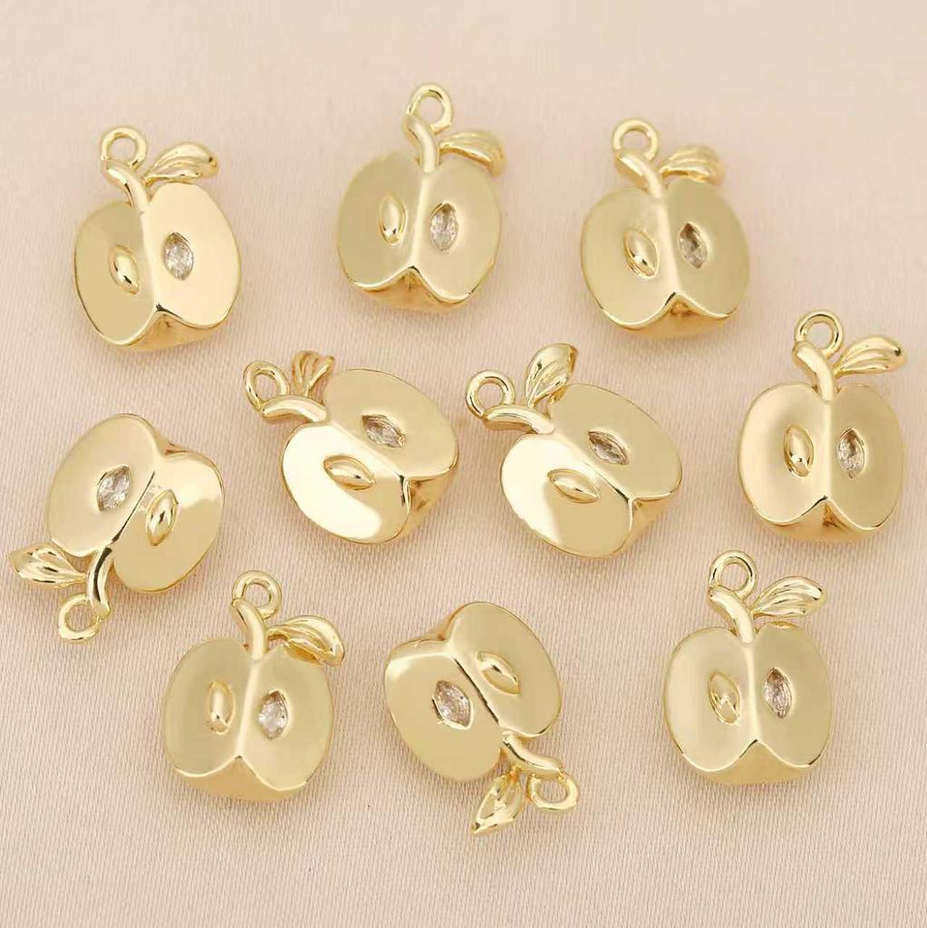 Liangfei 3D Apfelanhänger: Kupfer mit 18 Karat Goldbeschichtung und Diamant-Intarsien, Handgefertigtes Schmuckzubehör