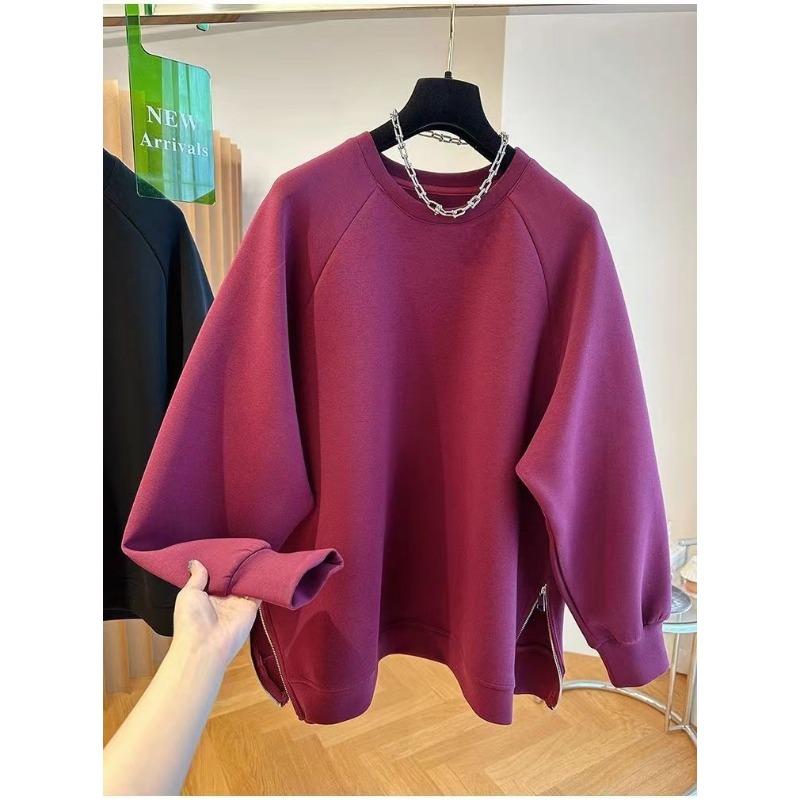 Solid Color Velvet Round Neck Sweatshirt for Women Autumn and Winter Loose Design Versatile Casual Top