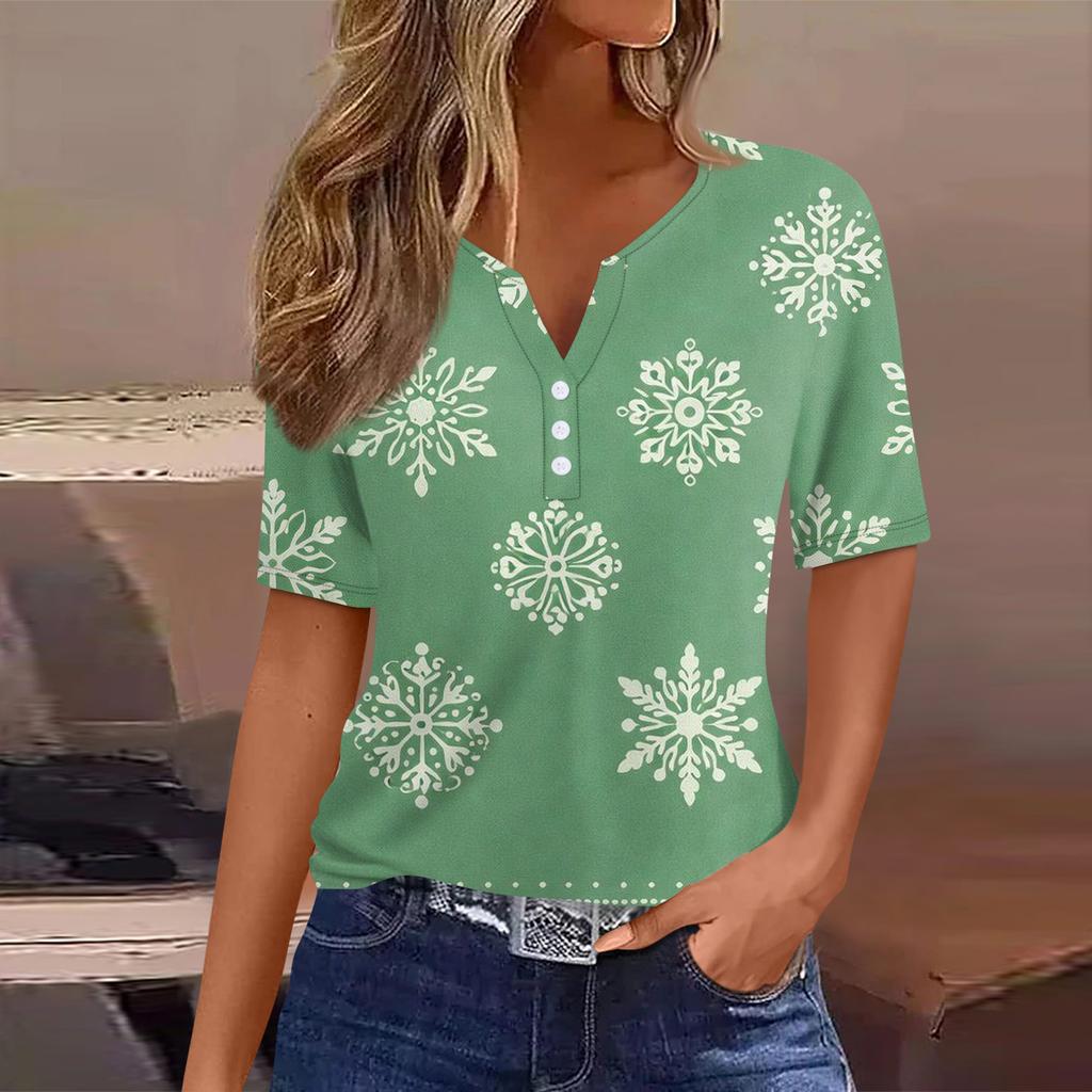 Women's T Shirt Tee Printed Button Short Sleeve Tunic Daily Weekend Fashion Basic V- Neck Regular Top